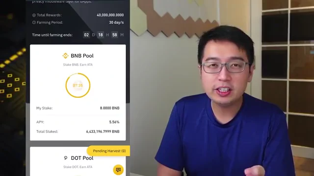Binance అధికారిక Launchpool వీడియోలో BNB Pool, My Stake, APY మరియు Total Staked కనిపిస్తున్న నిజమైన స్క్రీన్